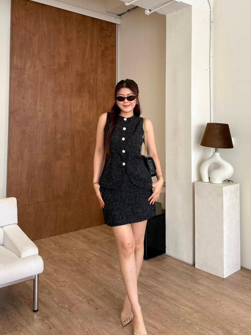 Women Sleeveless Button Down Tops With Mini Skirts Sets